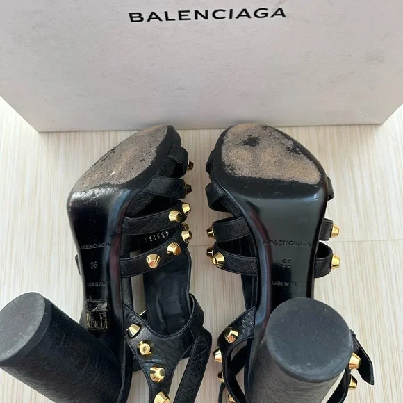 Balenciaga Women's Sandals in Black with Gold Accents - Picture 8 of 9